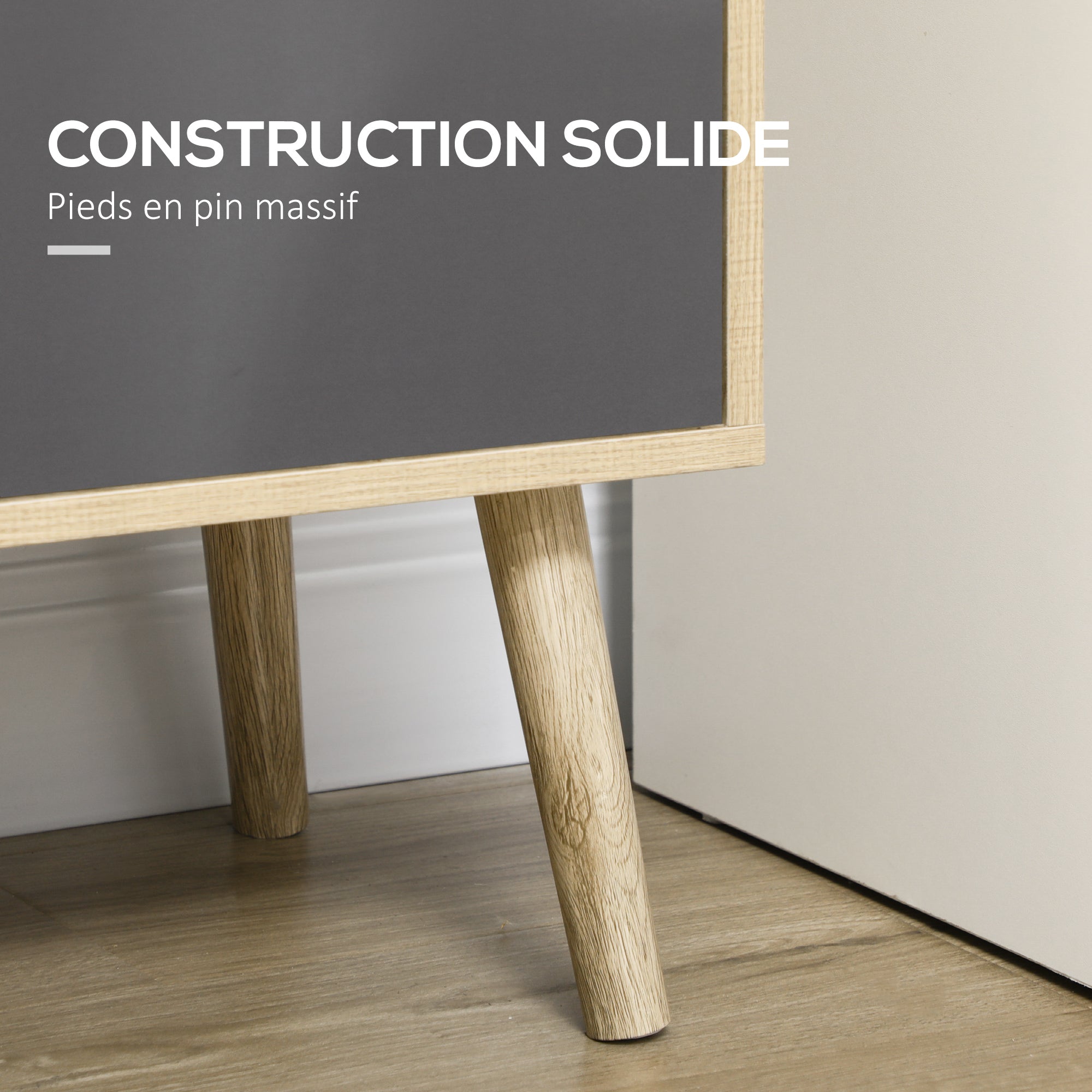 Bookcase Shelf Storage Cabinet Modern Design with 2 Doors and 6 Shelves -dim. 80L x 35W x 180H cm Natural Wood and Dark Grey appearance
