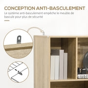 Bookcase Shelf Storage Cabinet Modern Design with 2 Doors and 6 Shelves -dim. 80L x 35W x 180H cm Natural Wood and Dark Grey appearance