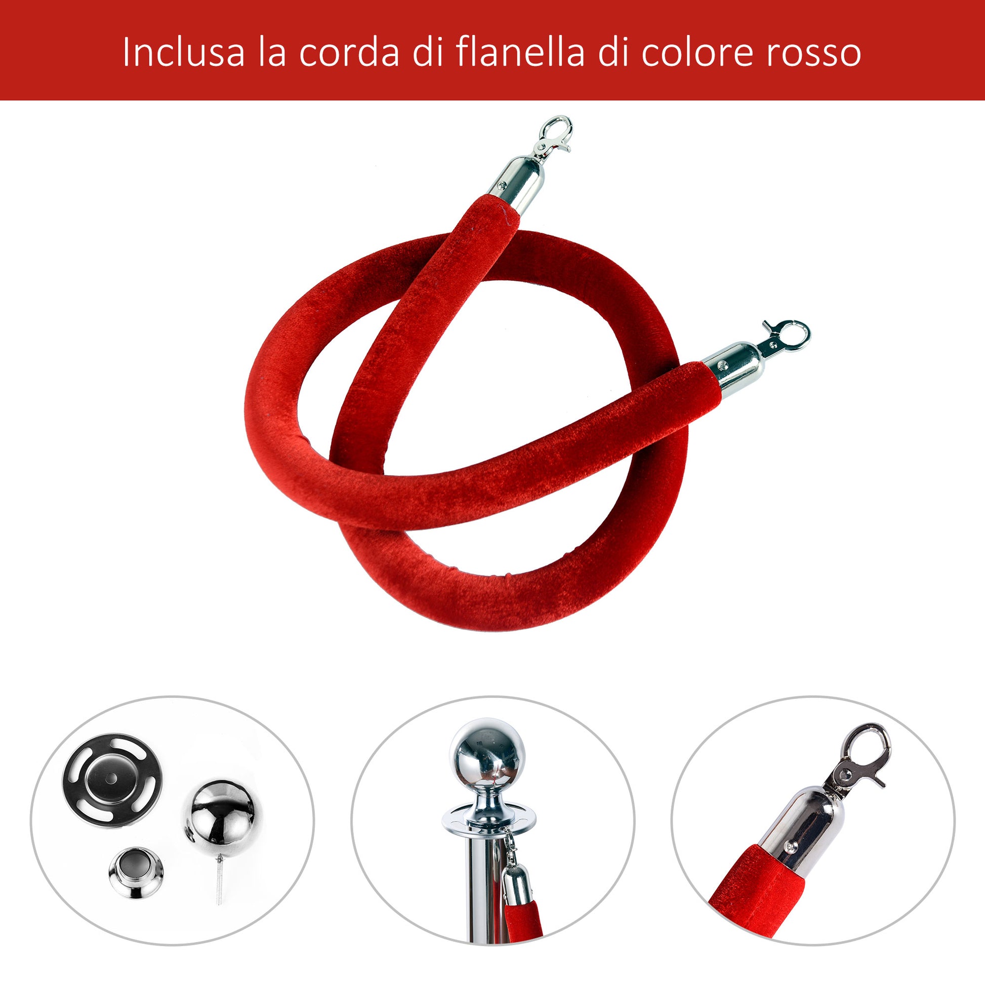 Queue Barrier Queue Separation Posts with Red Velvet Ropes Stainless Steel Φ32 x 95CM Silver