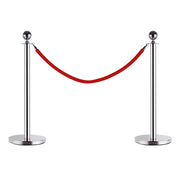 Queue Barrier Queue Separation Posts with Red Velvet Ropes Stainless Steel Φ32 x 95CM Silver