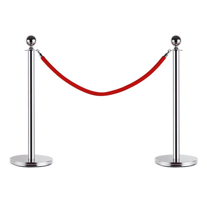 Queue Barrier Queue Separation Posts with Red Velvet Ropes Stainless Steel Φ32 x 95CM Silver