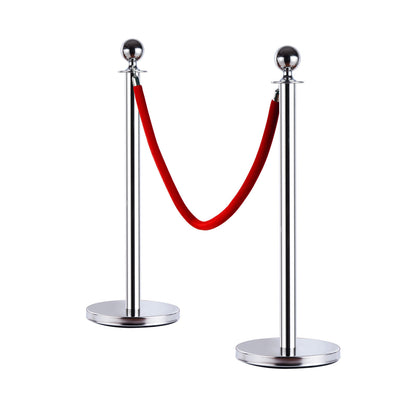 Queue Barrier Queue Separation Posts with Red Velvet Ropes Stainless Steel Φ32 x 95CM Silver