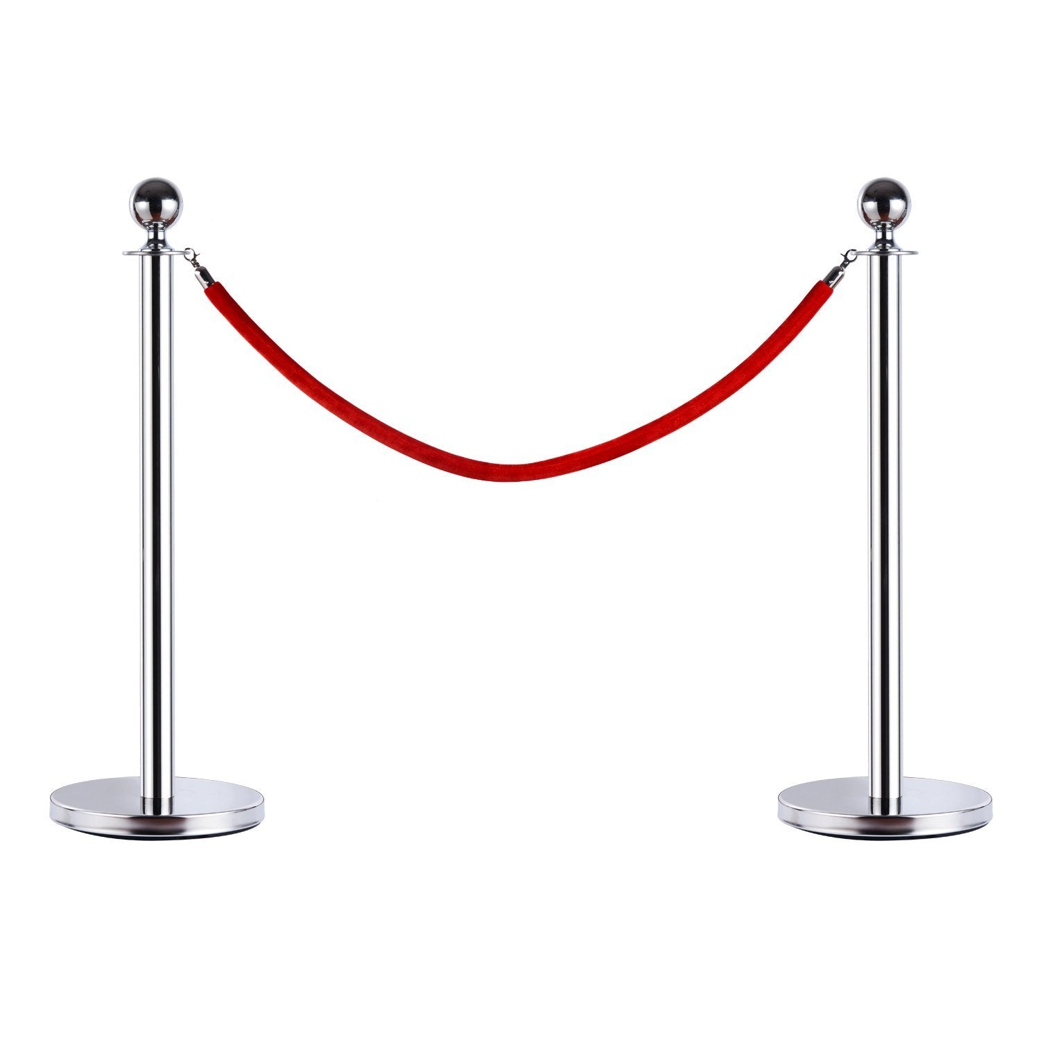 Queue Barrier Queue Separation Posts with Red Velvet Ropes Stainless Steel Φ32 x 95CM Silver