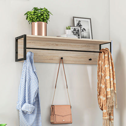 2-in-1 Entryway Furniture Set Shoe Bench with 3 Cubbies and Wall Coat Rack 3 Hooks and Bar - Padded Cushion - Natural and Black