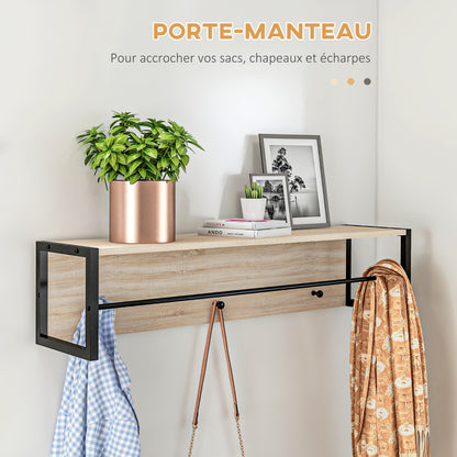 2-in-1 Entryway Furniture Set Shoe Bench with 3 Cubbies and Wall Coat Rack 3 Hooks and Bar - Padded Cushion - Natural and Black