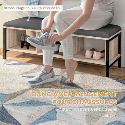 2-in-1 Entryway Furniture Set Shoe Bench with 3 Cubbies and Wall Coat Rack 3 Hooks and Bar - Padded Cushion - Natural and Black