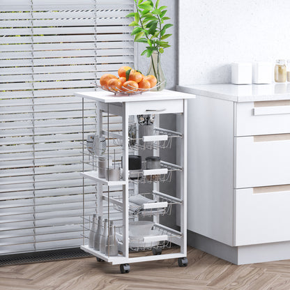 Kitchen Trolley with Wheels Multi-Purpose Cart with Drawer 4 Removable Metal Baskets and Side Racks 47x37x83 cm White