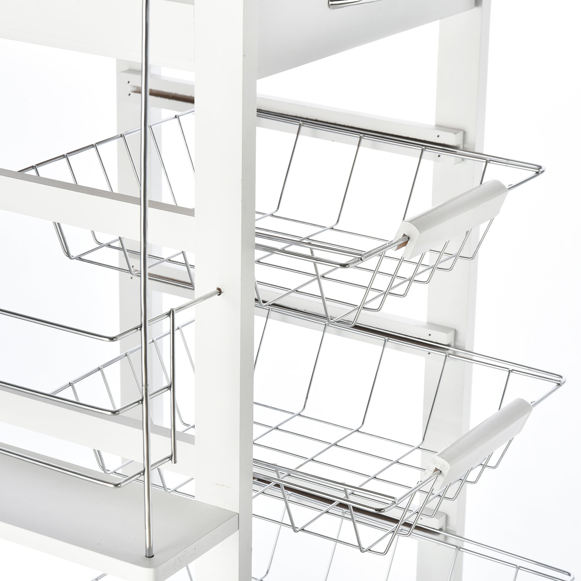 Kitchen Trolley with Wheels Multi-Purpose Cart with Drawer 4 Removable Metal Baskets and Side Racks 47x37x83 cm White
