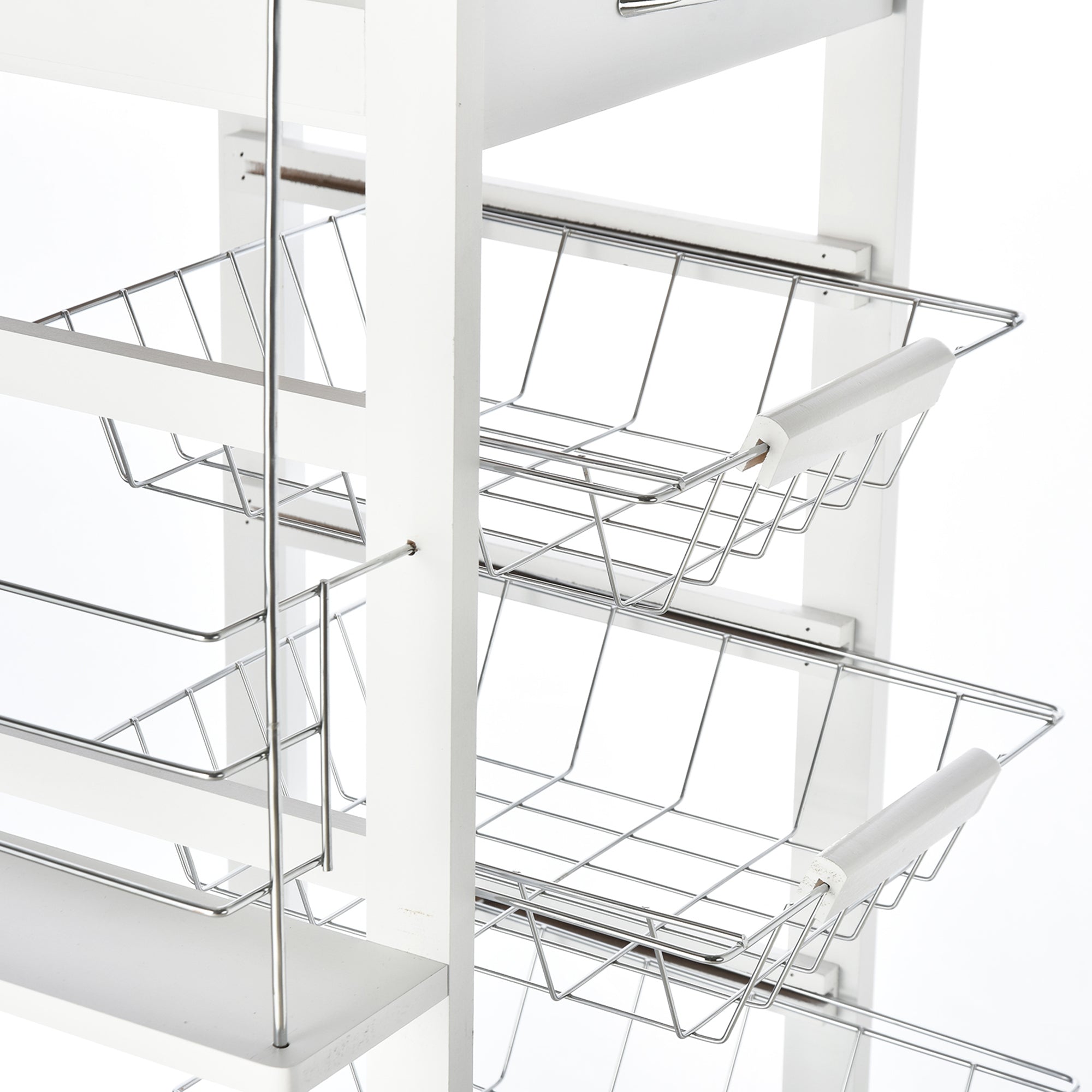 Kitchen Trolley with Wheels Multi-Purpose Cart with Drawer 4 Removable Metal Baskets and Side Racks 47x37x83 cm White
