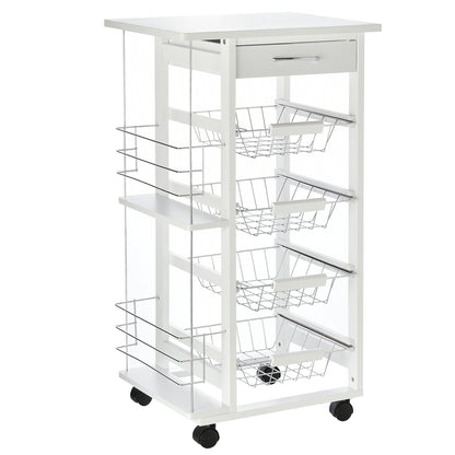Kitchen Trolley with Wheels Multi-Purpose Cart with Drawer 4 Removable Metal Baskets and Side Racks 47x37x83 cm White