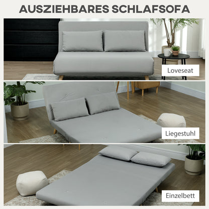 3 in 1 Sleeper Sofa 130 x 78 cm Sofa with Bed Function, Foldable Couch with Lumbar Pillows, Velvet Look, Adjustable Backrest for Living Room, Bedroom, Light Gray