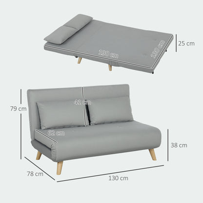 3 in 1 Sleeper Sofa 130 x 78 cm Sofa with Bed Function, Foldable Couch with Lumbar Pillows, Velvet Look, Adjustable Backrest for Living Room, Bedroom, Light Gray