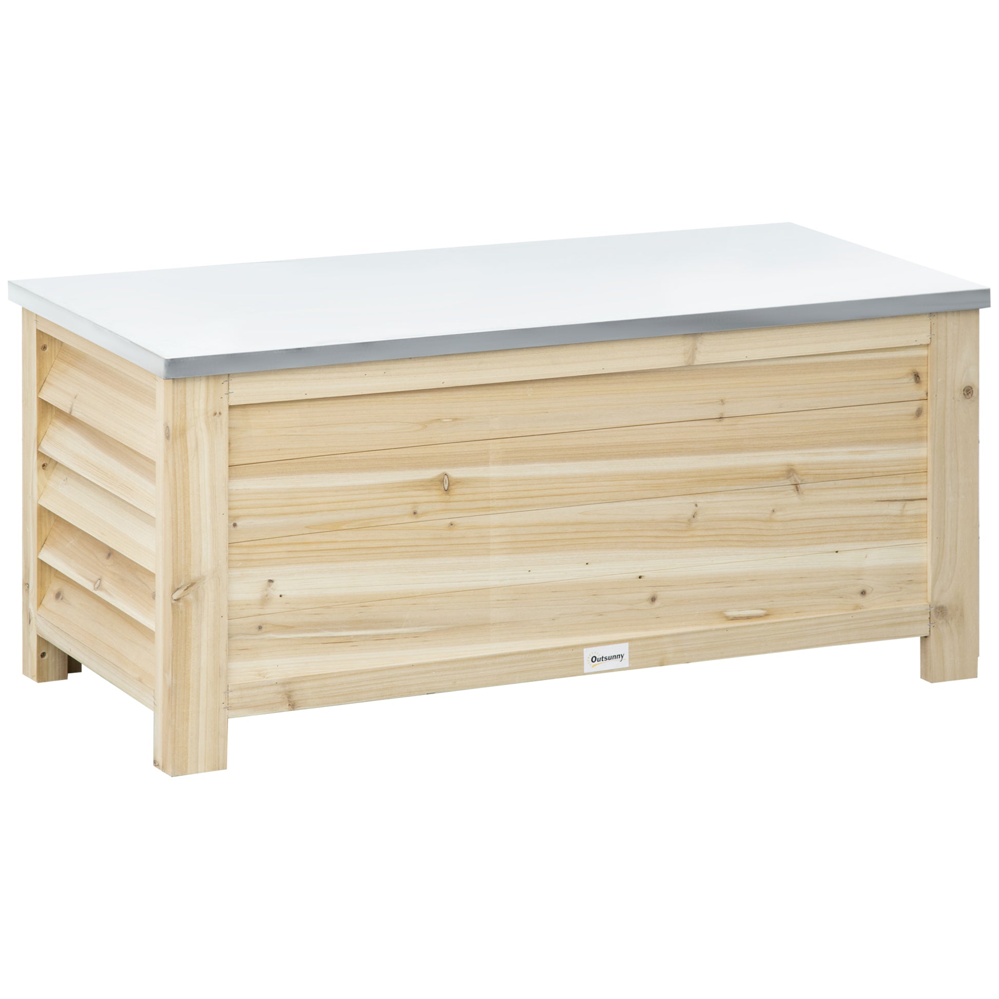 Outdoor Garden Chest 155L Storage Trunk with Galvanized Metal Lid and Slatted Design for Garden Terrace Balcony 110x50x50 cm Natural Wood
