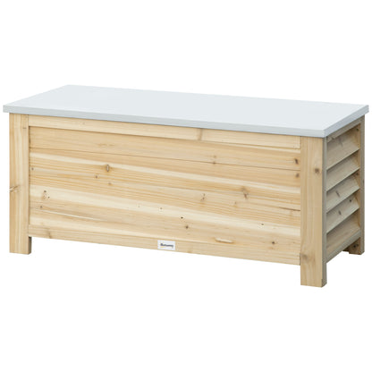 Outdoor Garden Chest 155L Storage Trunk with Galvanized Metal Lid and Slatted Design for Garden Terrace Balcony 110x50x50 cm Natural Wood