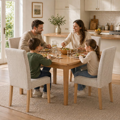 2-Pack Cream Upholstered Dining Chairs — Padded Seat & Back, Rubberwood Legs, Easy Assembly