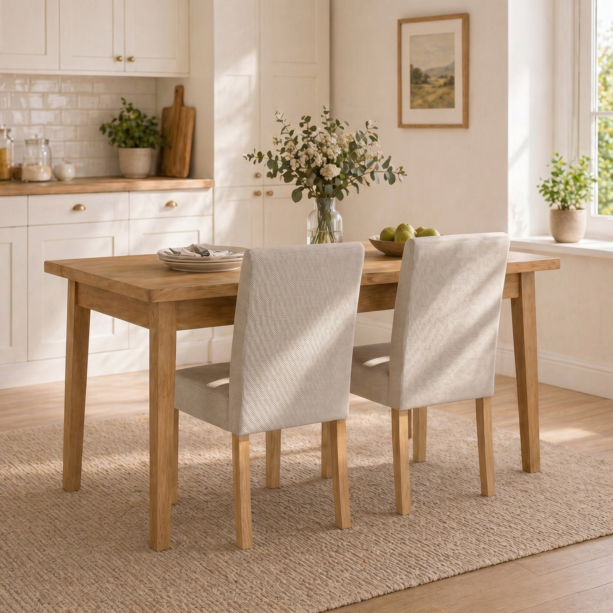 2-Pack Cream Upholstered Dining Chairs — Padded Seat & Back, Rubberwood Legs, Easy Assembly
