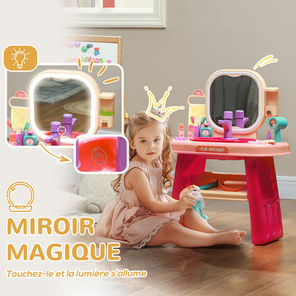 Kids Vanity Set 23 PCS, Makeup Table with LED Mirror, Light, and Music, for Kids 3-6 Years Old, Pink