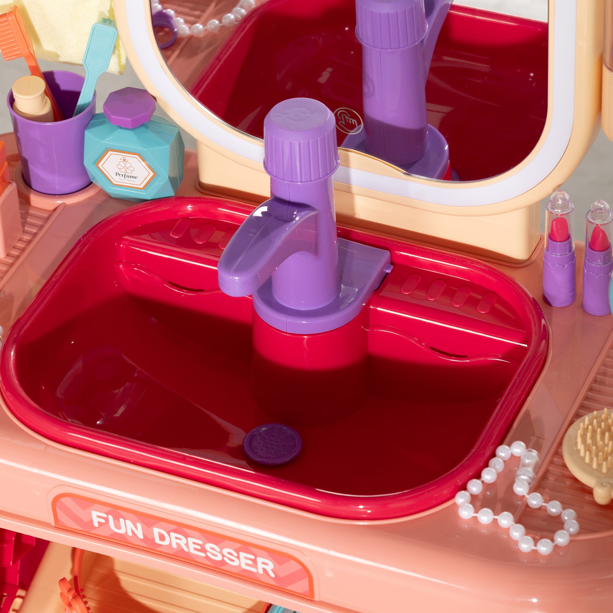 Kids Vanity Set 23 PCS, Makeup Table with LED Mirror, Light, and Music, for Kids 3-6 Years Old, Pink