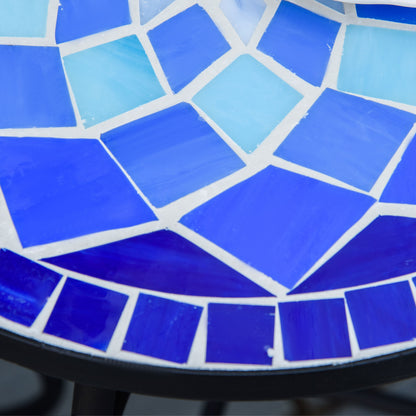 Round Garden Table with Ceramic Mosaic Top, Metal Frame, Ø35.5x53.5cm, Blue and White