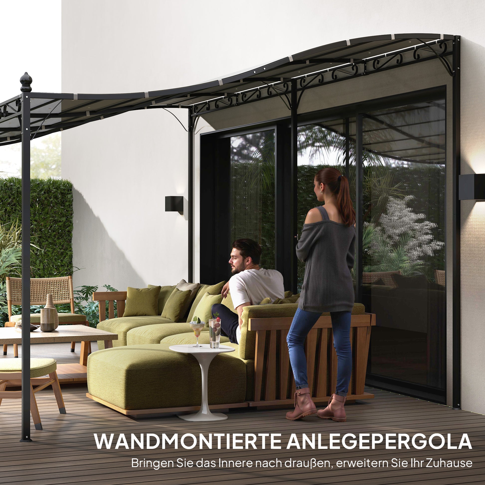 Lean-to Pergola with Roof, Water-Resistant Canopy Awning, Freestanding Garden Pavilion Patio Gazebo Shade for Terrace Garden Approx. 3x5x2.5 m Dark Gray