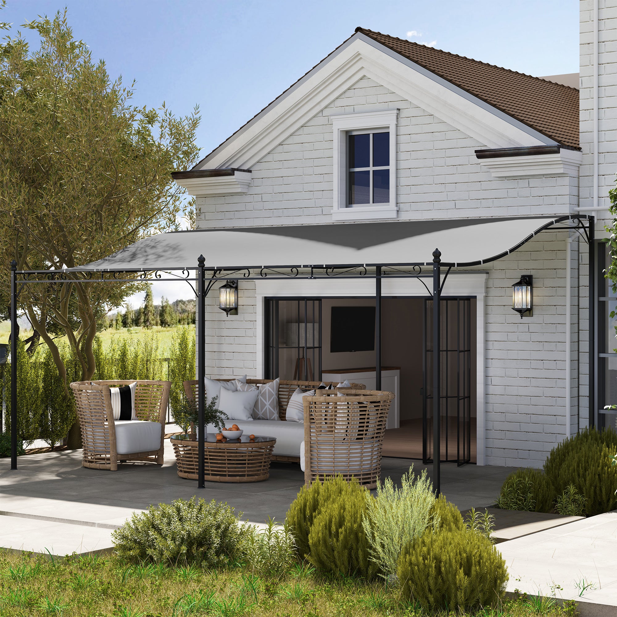 Lean-to Pergola with Roof, Water-Resistant Canopy Awning, Freestanding Garden Pavilion Patio Gazebo Shade for Terrace Garden Approx. 3x5x2.5 m Dark Gray