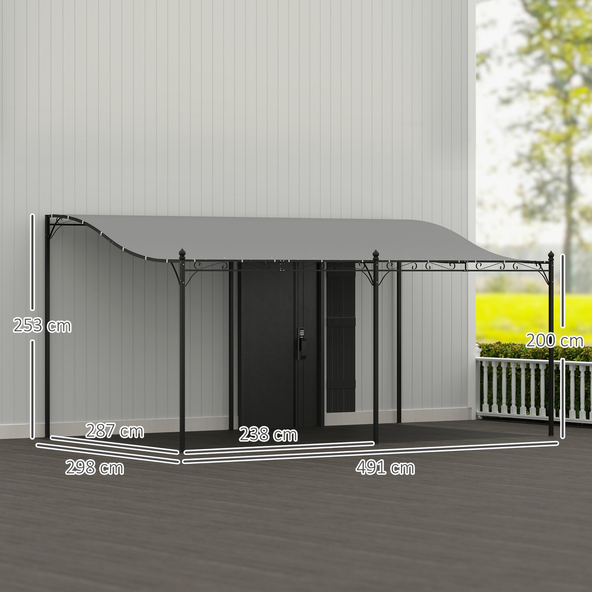 Lean-to Pergola with Roof, Water-Resistant Canopy Awning, Freestanding Garden Pavilion Patio Gazebo Shade for Terrace Garden Approx. 3x5x2.5 m Dark Gray