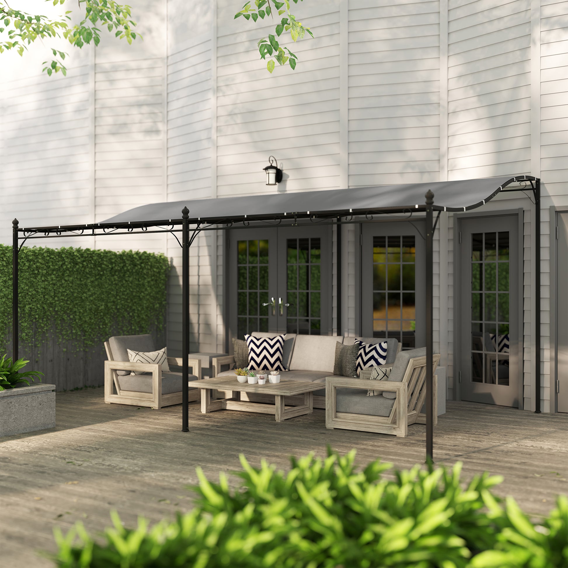 Lean-to Pergola with Roof, Water-Resistant Canopy Awning, Freestanding Garden Pavilion Patio Gazebo Shade for Terrace Garden Approx. 3x5x2.5 m Dark Gray