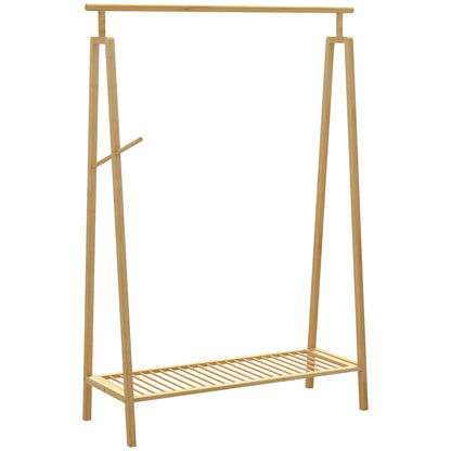 Bamboo Clothes Rack, Wooden Coat Stand with Shoe Shelf dim. 110L x 42W x 152H cm