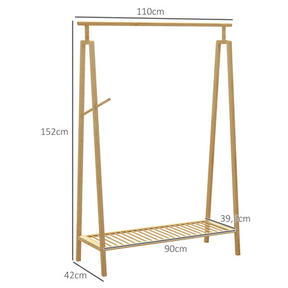 Bamboo Clothes Rack, Wooden Coat Stand with Shoe Shelf dim. 110L x 42W x 152H cm