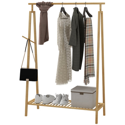 Bamboo Clothes Rack, Wooden Coat Stand with Shoe Shelf dim. 110L x 42W x 152H cm