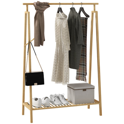 Bamboo Clothes Rack, Wooden Coat Stand with Shoe Shelf dim. 110L x 42W x 152H cm