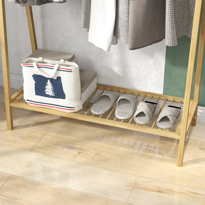 Bamboo Clothes Rack, Wooden Coat Stand with Shoe Shelf dim. 110L x 42W x 152H cm