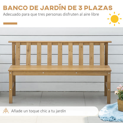 3-Seater Garden Bench Outdoor Wood Bench with Slatted Backrest for Patio Balcony Terrace Load 360 kg 144x60x77 cm Natural