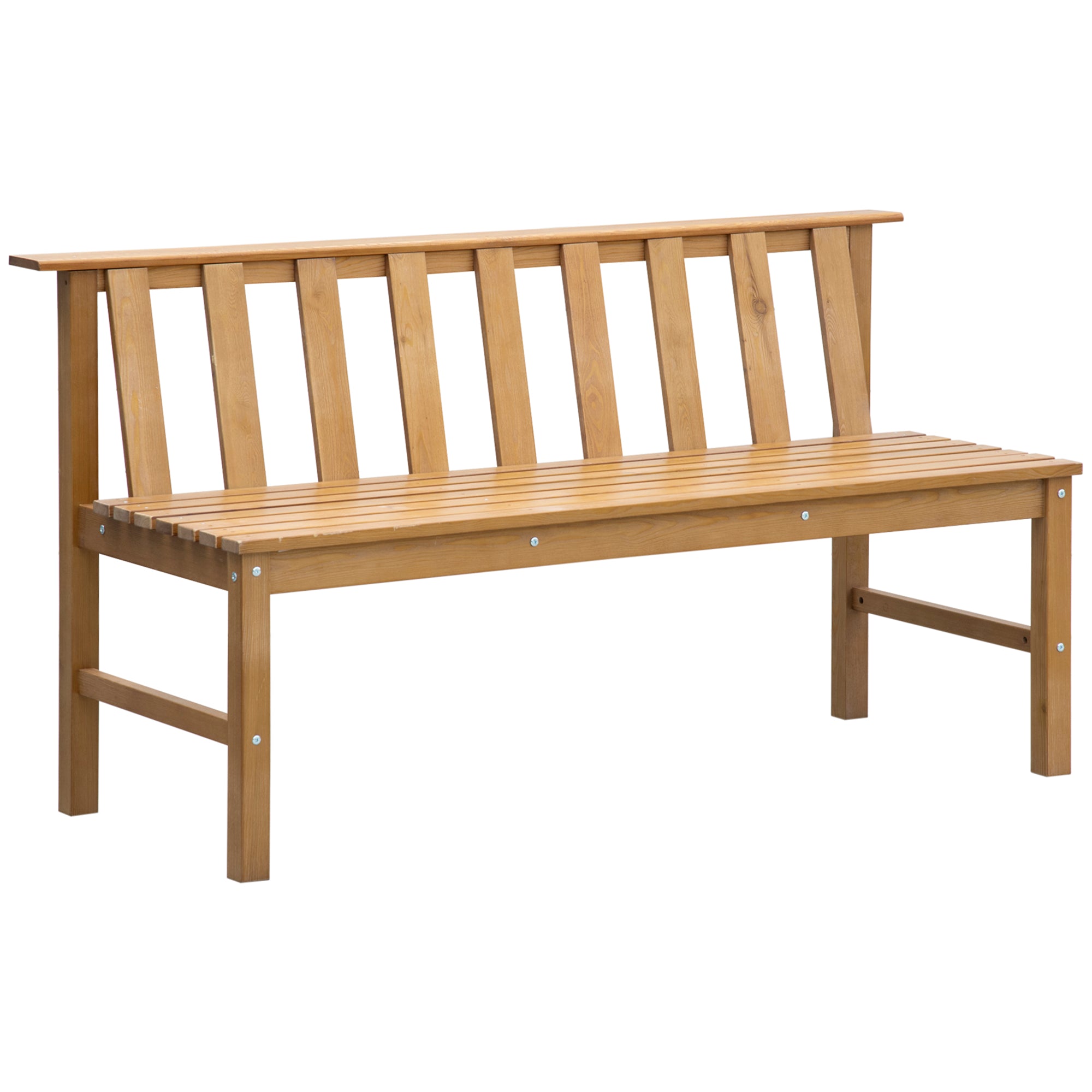 3-Seater Garden Bench Outdoor Wood Bench with Slatted Backrest for Patio Balcony Terrace Load 360 kg 144x60x77 cm Natural
