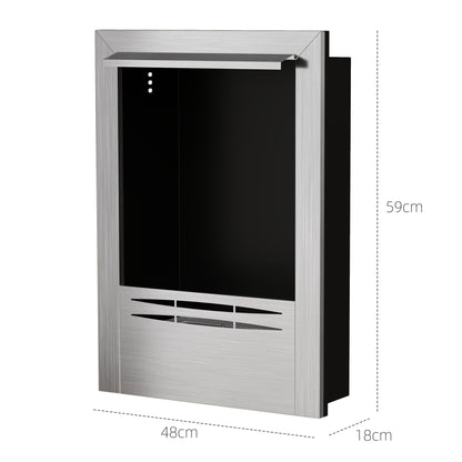 Built-in Bioethanol Fireplace, Ethanol Fireplace with 0.9L Capacity, Approximately 3.3 Hrs Burning Time, Stainless Steel and Tempered Glass Bioethanol Stove, 48 x 18 x 59 cm, Silver