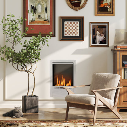 Built-in Bioethanol Fireplace, Ethanol Fireplace with 0.9L Capacity, Approximately 3.3 Hrs Burning Time, Stainless Steel and Tempered Glass Bioethanol Stove, 48 x 18 x 59 cm, Silver