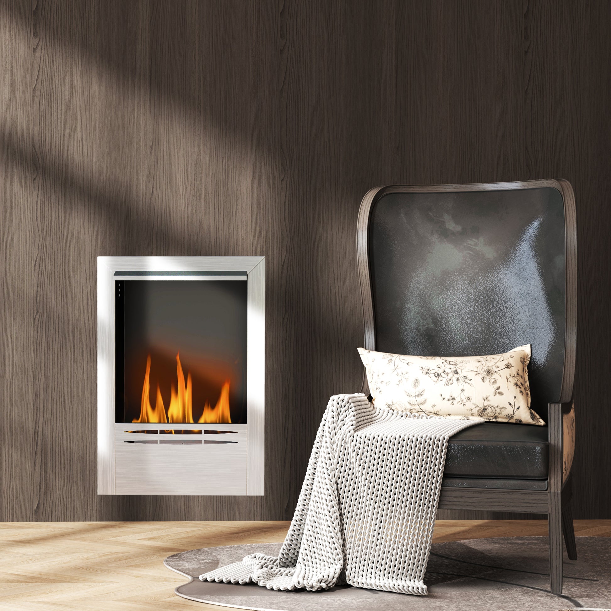 Built-in Bioethanol Fireplace, Ethanol Fireplace with 0.9L Capacity, Approximately 3.3 Hrs Burning Time, Stainless Steel and Tempered Glass Bioethanol Stove, 48 x 18 x 59 cm, Silver