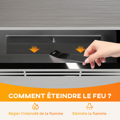 Built-in Bioethanol Fireplace, Ethanol Fireplace with 0.9L Capacity, Approximately 3.3 Hrs Burning Time, Stainless Steel and Tempered Glass Bioethanol Stove, 48 x 18 x 59 cm, Silver