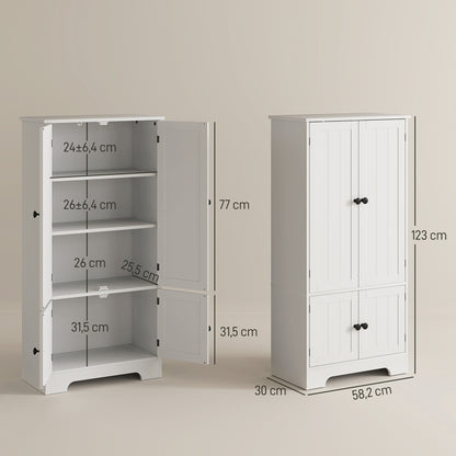 Kitchen Cabinet Buffet Kitchen Storage Cabinet with Cupboards and Adjustable Shelves for Dining Room, Living Room, 58.2 x 30 x 123 cm, white