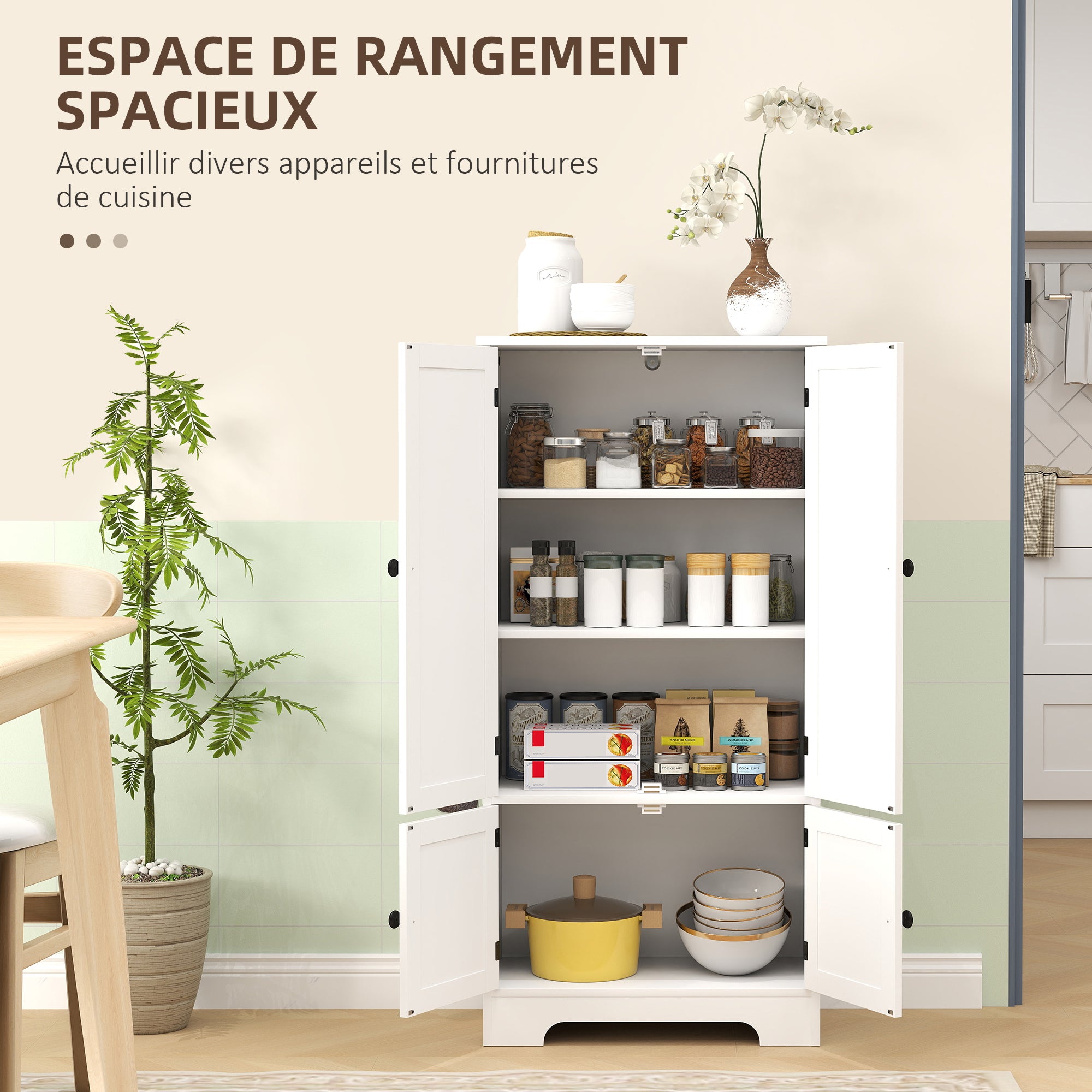 Kitchen Cabinet Buffet Kitchen Storage Cabinet with Cupboards and Adjustable Shelves for Dining Room, Living Room, 58.2 x 30 x 123 cm, white