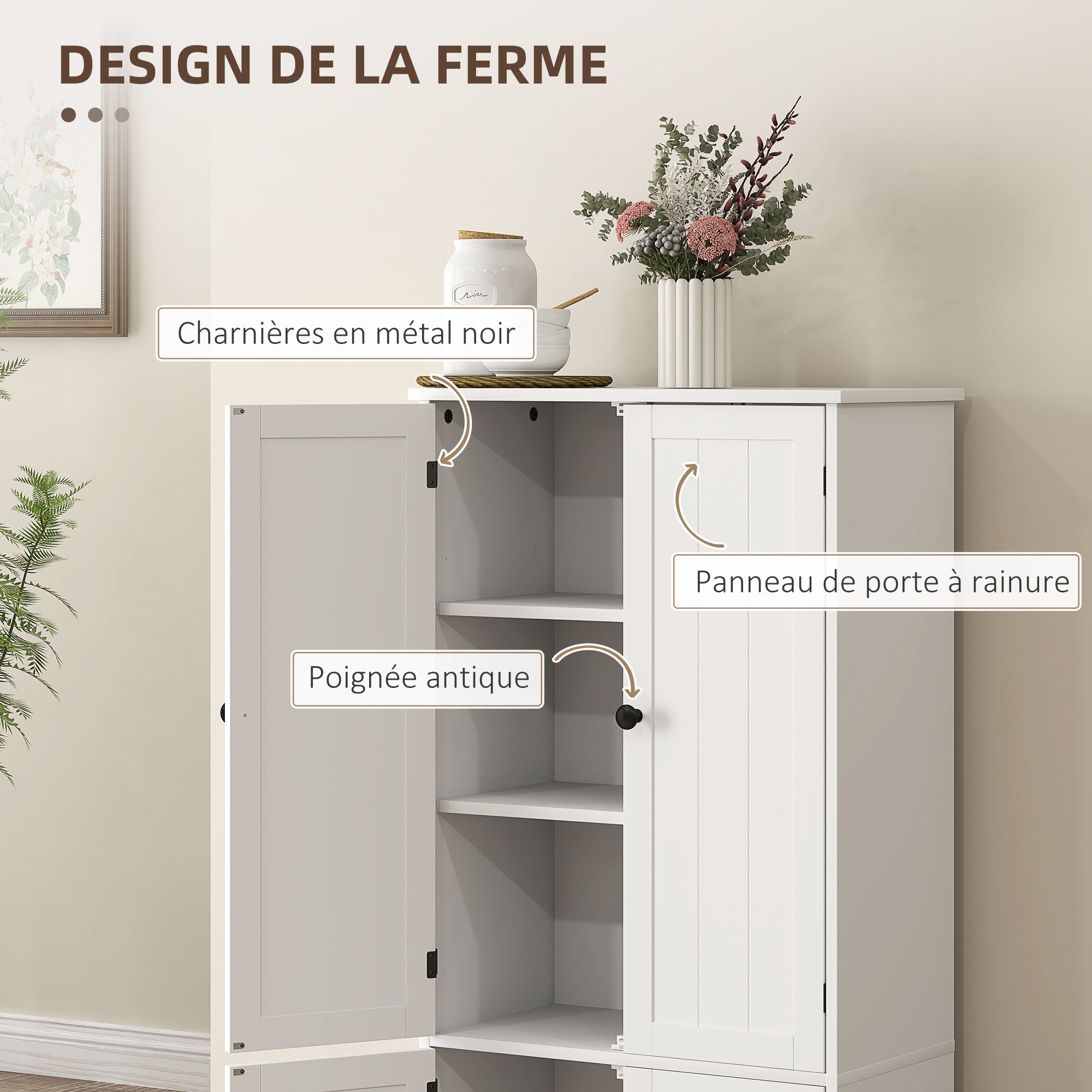 Kitchen Cabinet Buffet Kitchen Storage Cabinet with Cupboards and Adjustable Shelves for Dining Room, Living Room, 58.2 x 30 x 123 cm, white