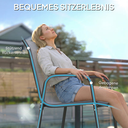 Garden Chairs 4-Piece Set — Stackable Patio Chairs with Breathable Backrest, Armrests, Weather-Resistant, 265 lb Capacity, Stackable for Garden/Balcony/Terrace — 20.1 x 27.2 x 34.3 in — Light Gray