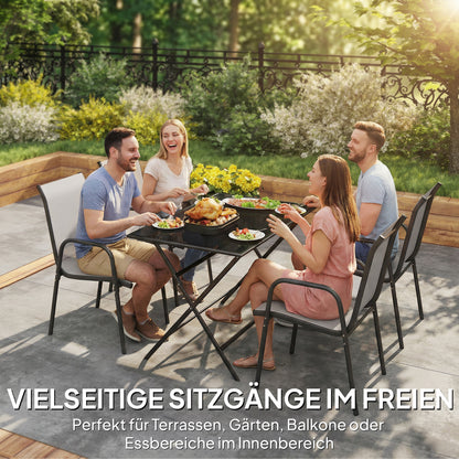 Garden Chairs 4-Piece Set — Stackable Patio Chairs with Breathable Backrest, Armrests, Weather-Resistant, 265 lb Capacity, Stackable for Garden/Balcony/Terrace — 20.1 x 27.2 x 34.3 in — Light Gray