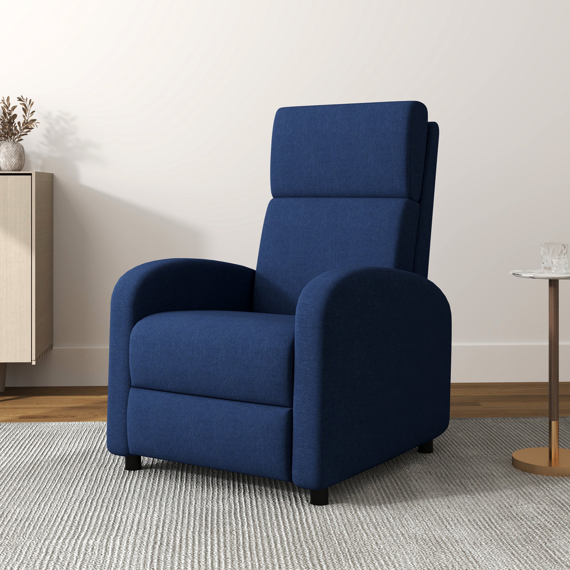 Reclining chair relaxation chair with manually adjustable backrest up to 160°, integrated footrest for living room bedroom office home theater, load 120 kg, blue