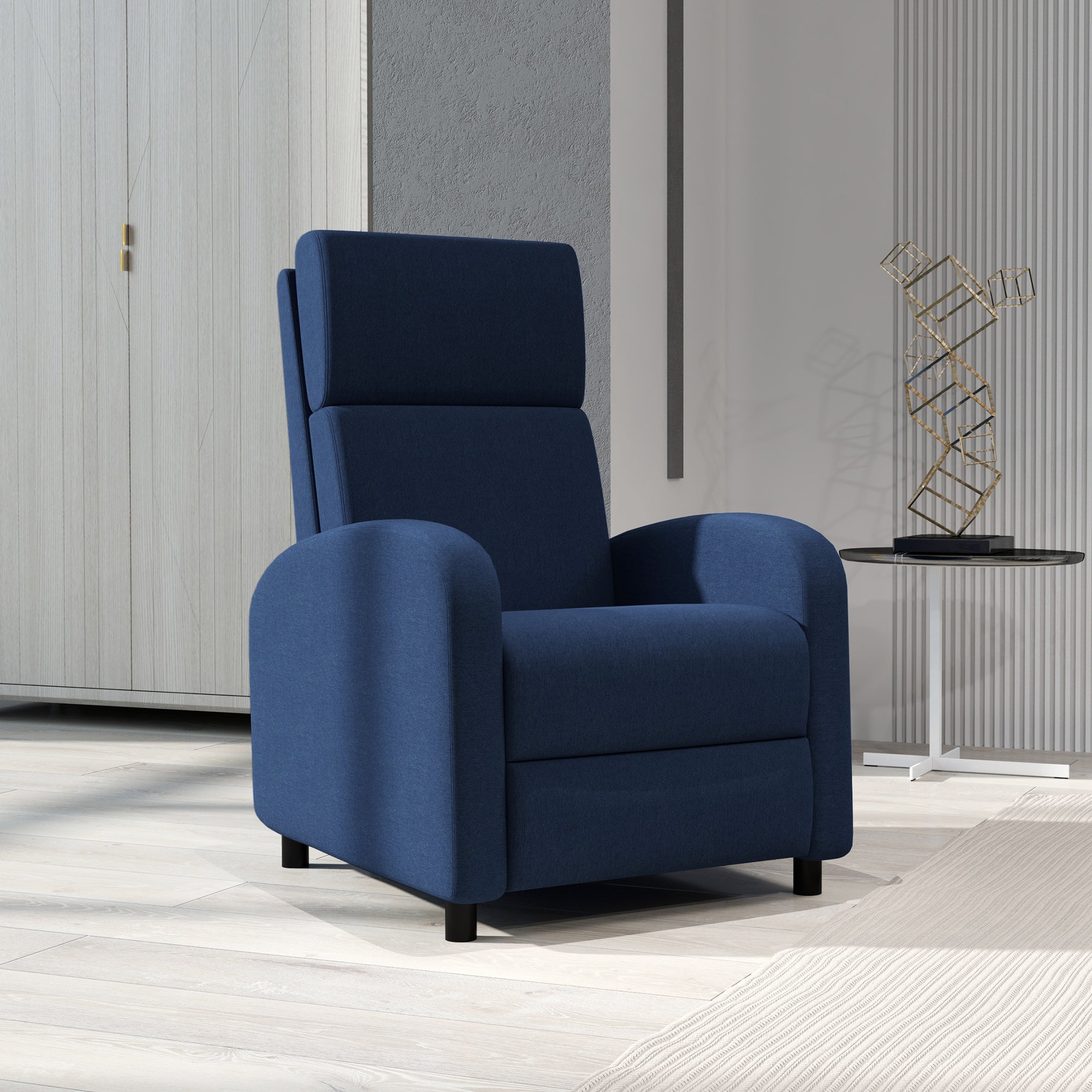 Reclining chair relaxation chair with manually adjustable backrest up to 160°, integrated footrest for living room bedroom office home theater, load 120 kg, blue