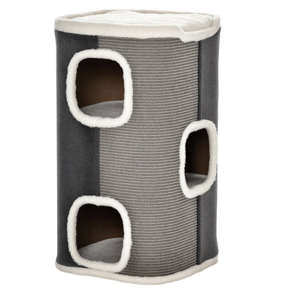 Scratching Barrel 74 cm High three-story cat barrel with cushion, plush edge, cat cave, scratching tree for small cats, Gray+White