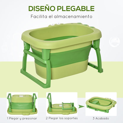 Foldable Baby Bath for 0-6 Years Capacity 105L 75.3x55.4x43 cm Portable Children's Bathtub with Non-Slip Legs and Drain Hole Load 50 kg Green