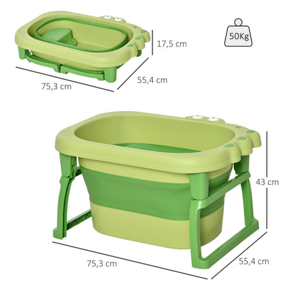 Foldable Baby Bath for 0-6 Years Capacity 105L 75.3x55.4x43 cm Portable Children's Bathtub with Non-Slip Legs and Drain Hole Load 50 kg Green
