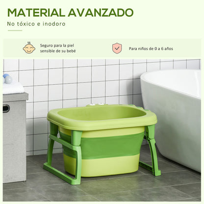 Foldable Baby Bath for 0-6 Years Capacity 105L 75.3x55.4x43 cm Portable Children's Bathtub with Non-Slip Legs and Drain Hole Load 50 kg Green