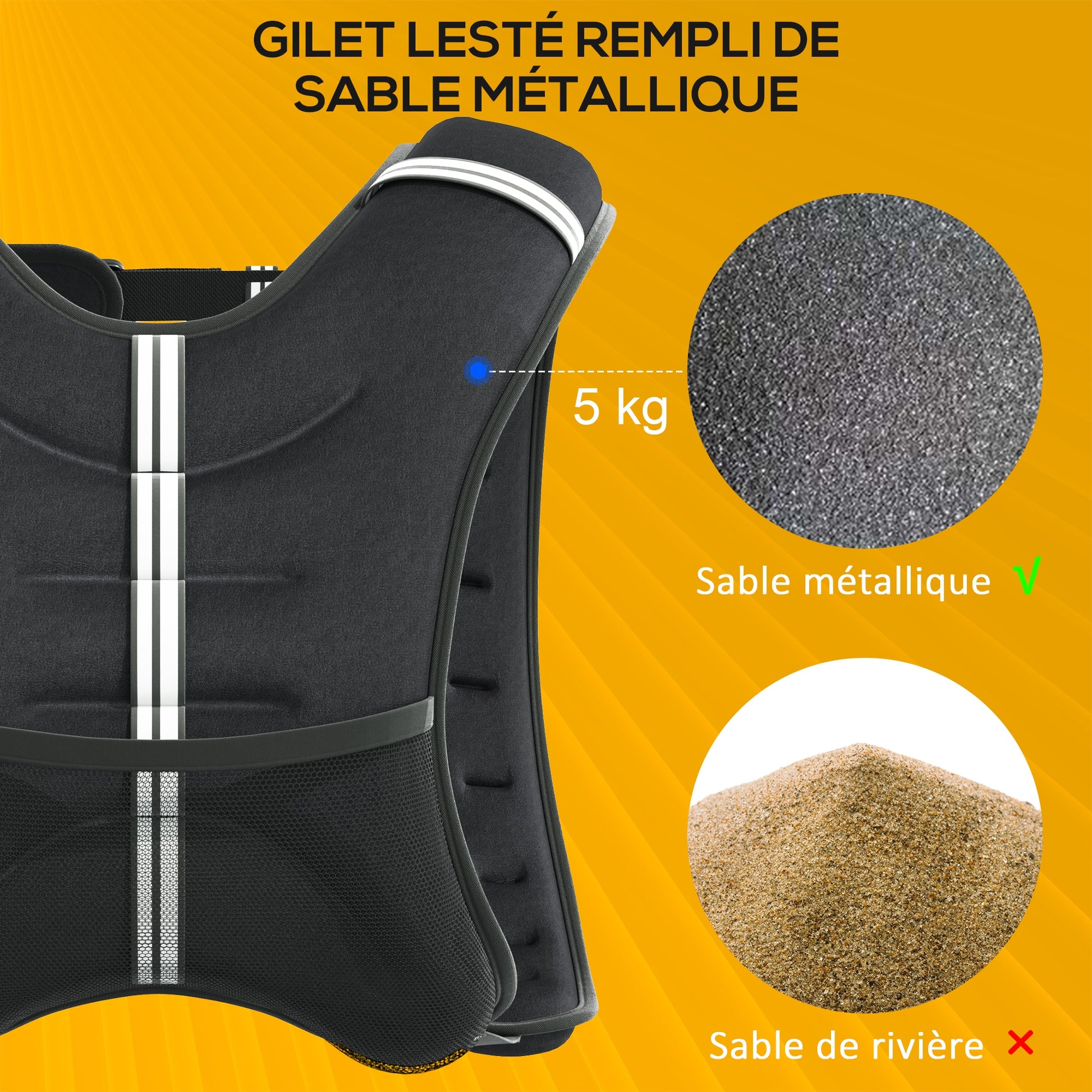 5 kg Weighted Vest, Weighted Jacket for Men and Women, with Storage Pocket, for Running, Training, Oxford Fabric, Metal Sand, Black